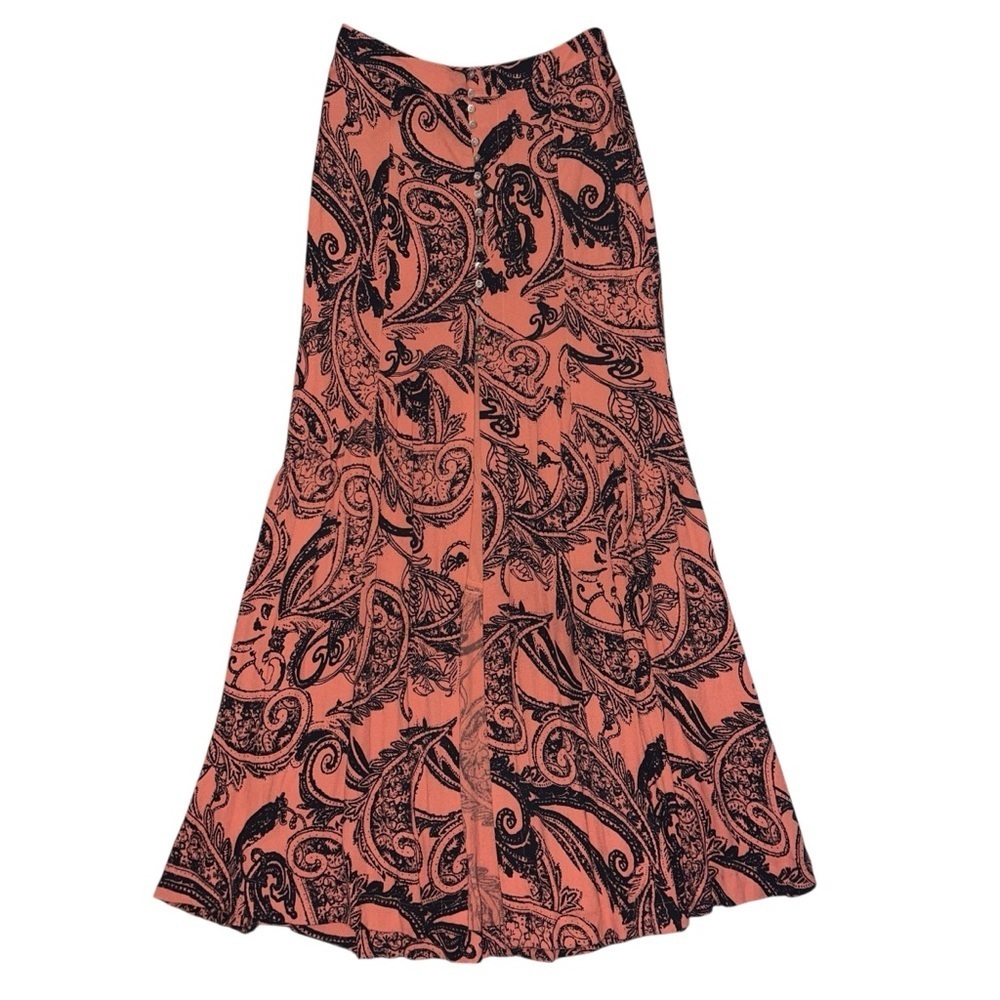 EUC Smooth Sailing Button-Front Maxi Skirt Coral Pink Paisley Combo Size 0 Boho